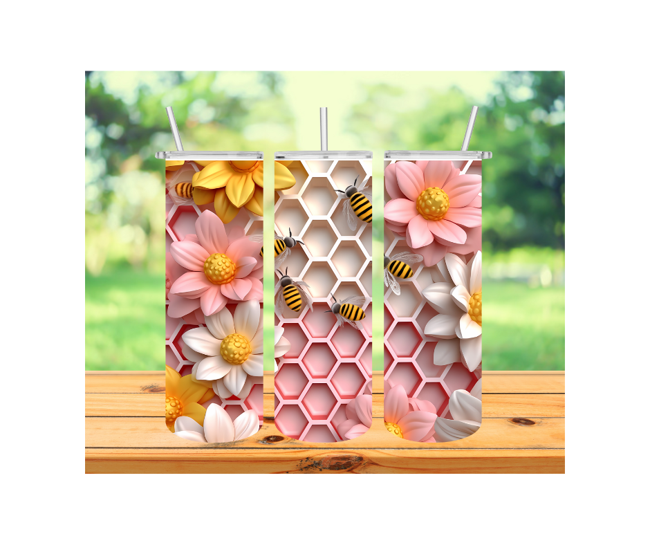 3D floral honeycomb design tumbler