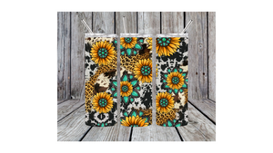 Cow Print Sunflower Tumbler